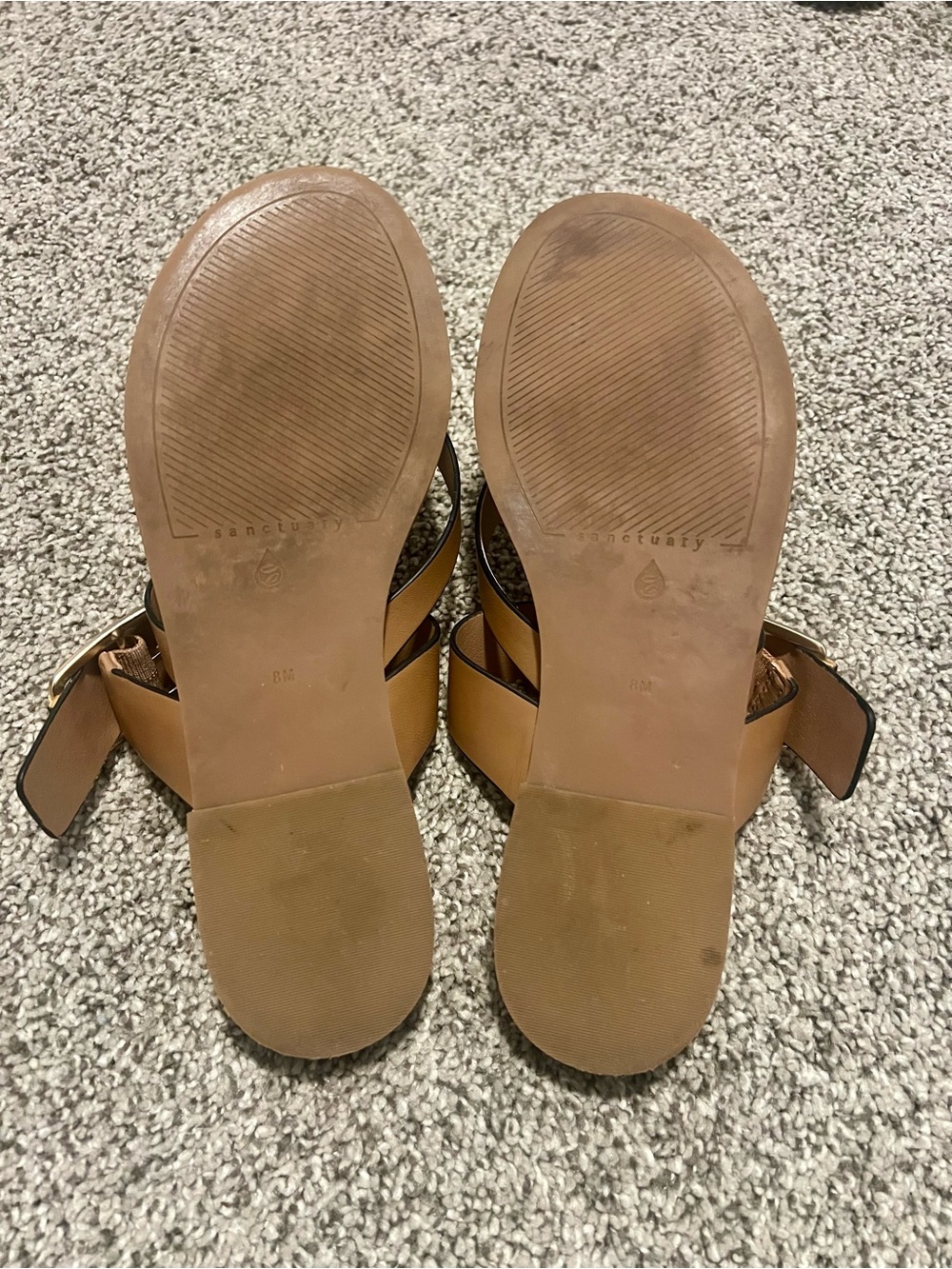 Women’s Sanctuary Light Tan Slip-On Sandals with Buckle - Picture 3 of 5